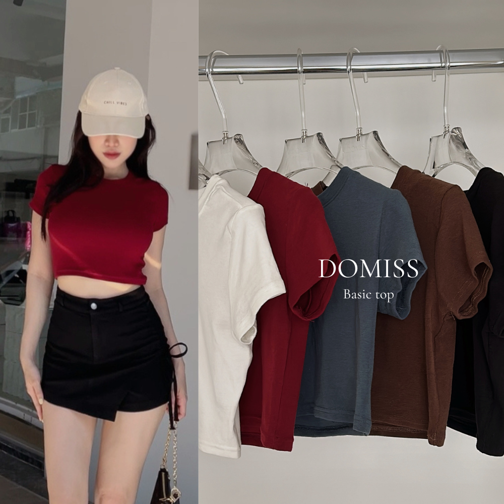 【DOMISS自訂】百搭超軟Q! 短袖圓領上衣-5色 上衣 T恤 短袖上衣 短版 (現貨)