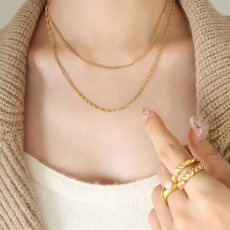 【鈦鋼】星爍雙層頸鏈