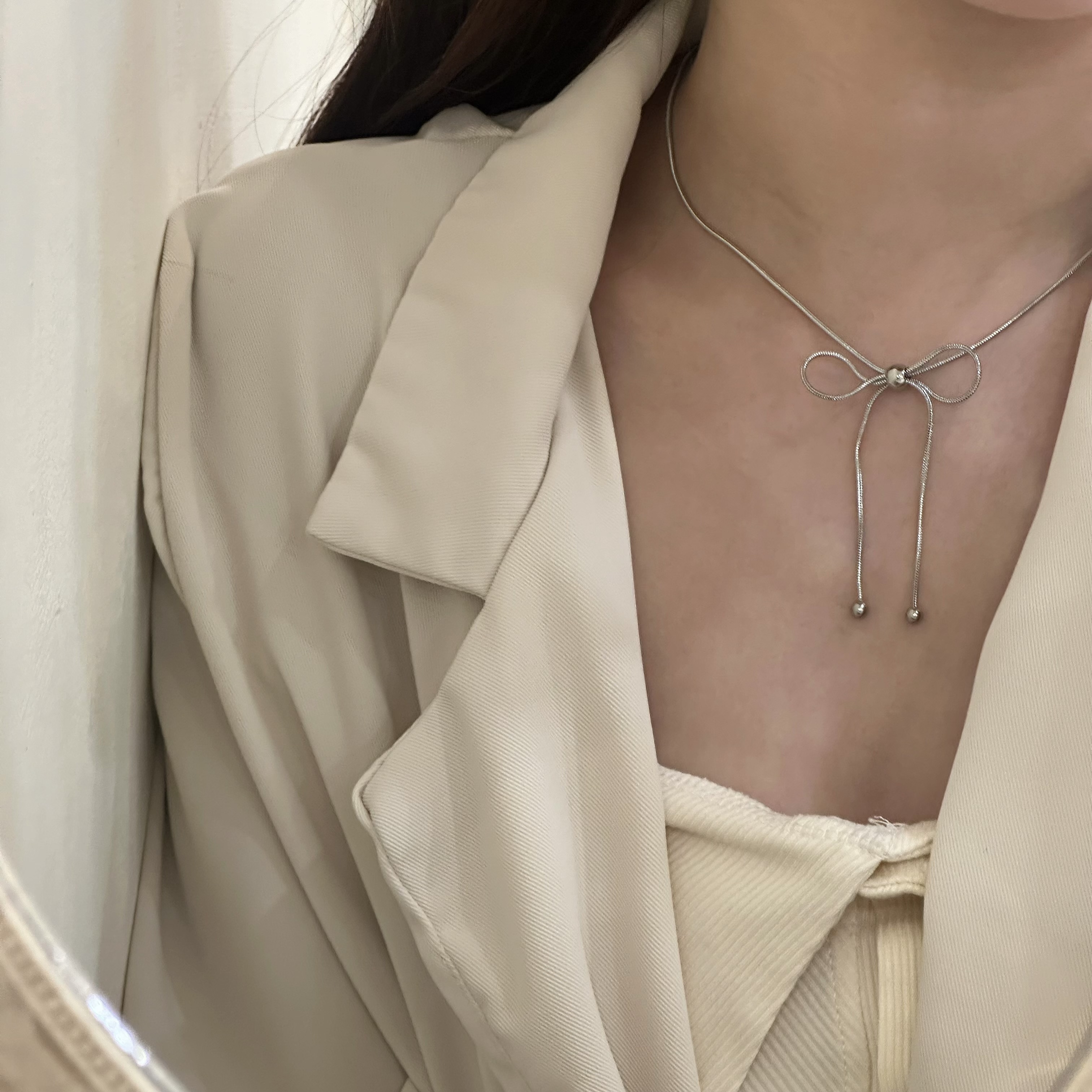 【鈦鋼】蝴蝶結繩索頸鏈