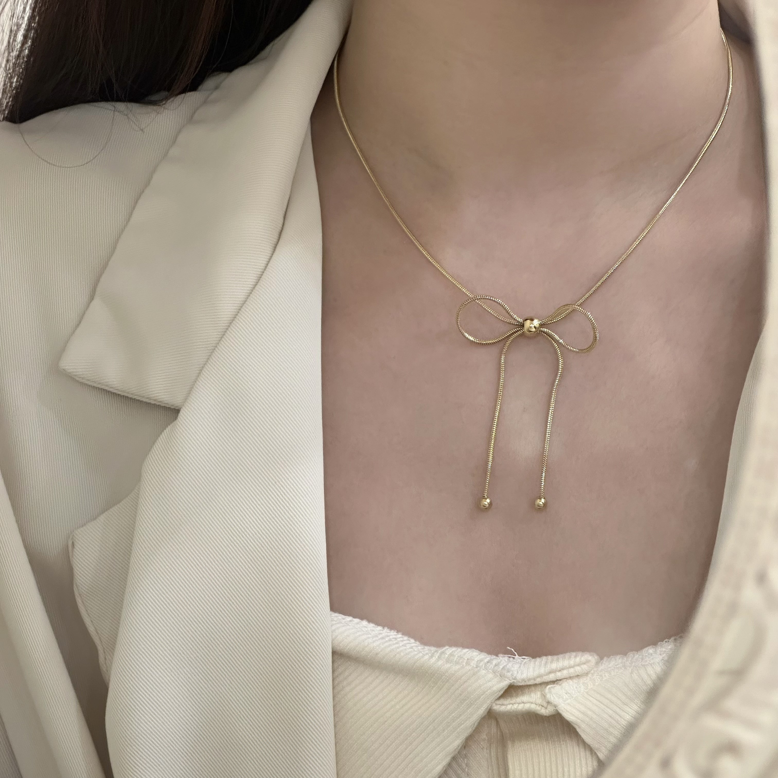 【鈦鋼】蝴蝶結繩索頸鏈