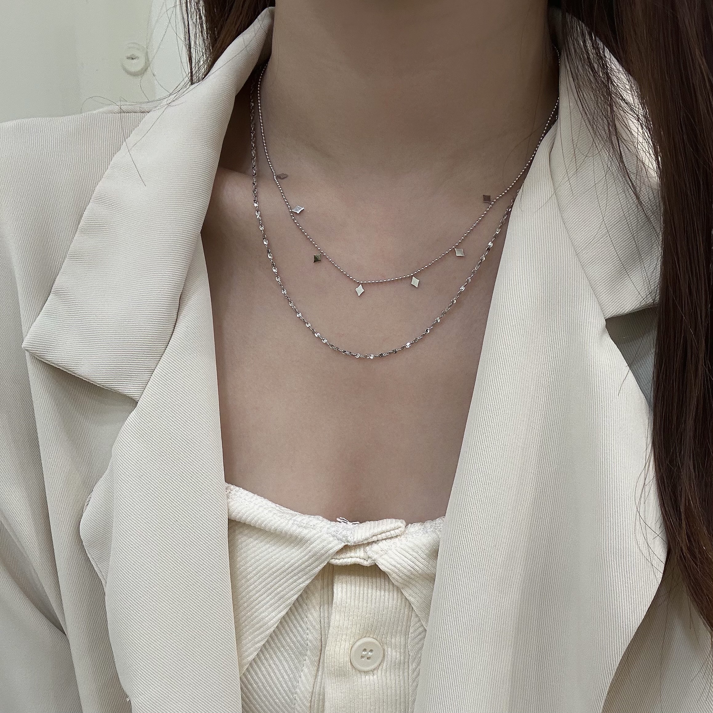 【鈦鋼】滿天星．片狀雙層頸鏈