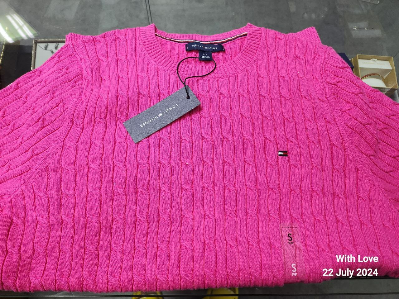 [S] TOMMY HILFIGER WOMENS COTTON CABLE KNIT SWEATER,PINK, 76J4700-652 (STH812)