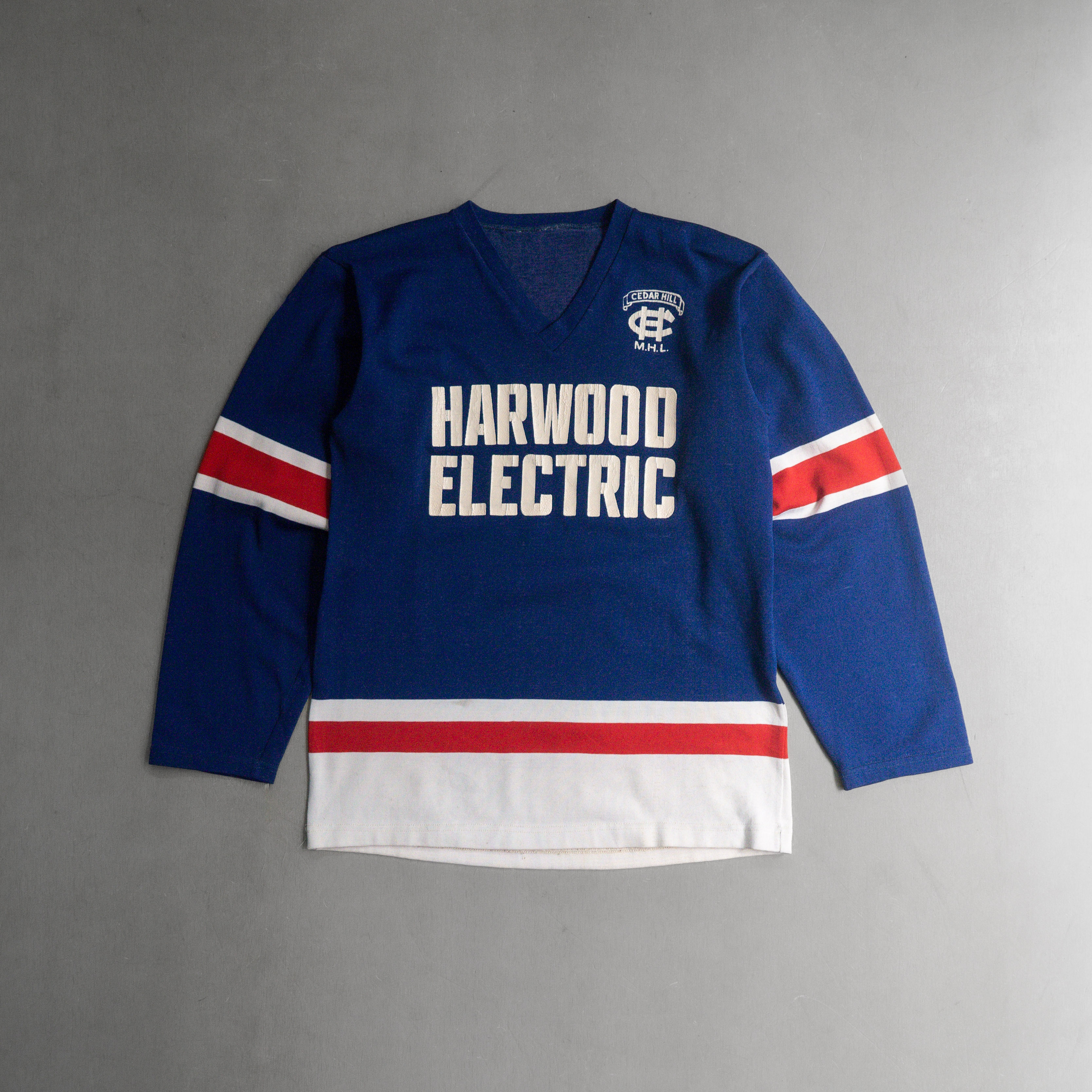 70-80S VINTAGE ATHLETIC JERSEY 美國 白藍 冰球 網眼 長袖 球衣