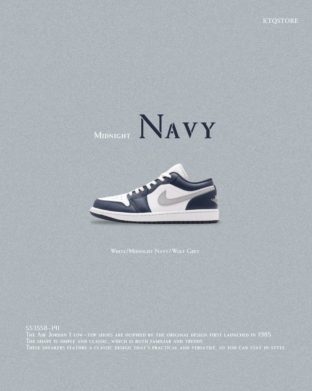 KTQ STORE ‧ Nike Air Jordan 1 Low 海軍藍 藍灰色 男款 553558-141