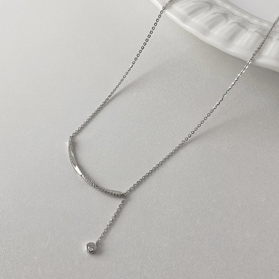 C18波浪排鑽微笑垂吊純銀鎖骨鏈