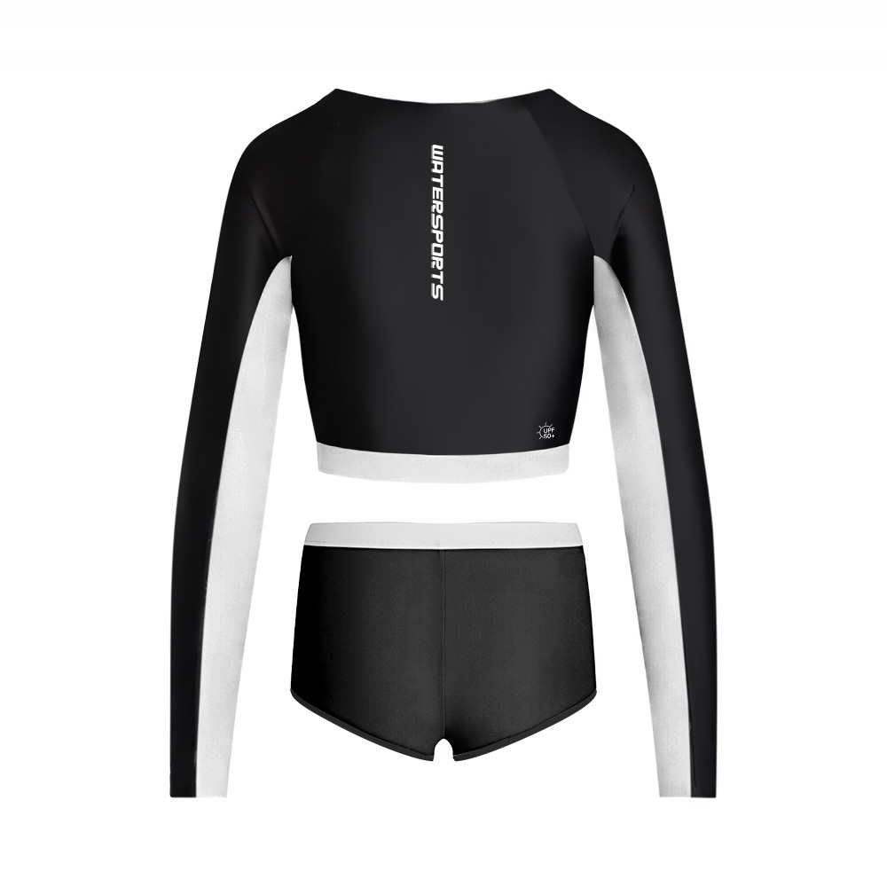 女士 Sea Dive 長袖露腰防曬套裝 - 黑/白