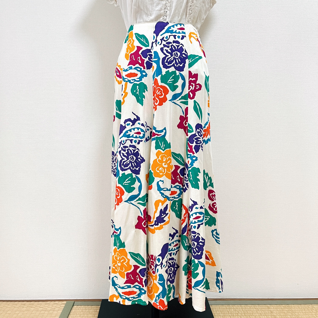 彩色花卉剪紙藝術古着半裙