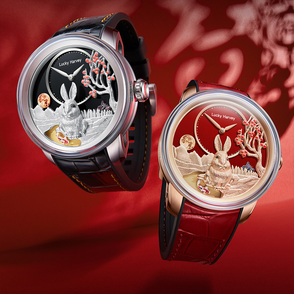 【Lucky Harvey 真樂時】限量 兔飛猛進 奢華質感 藍寶石 動態 機械錶