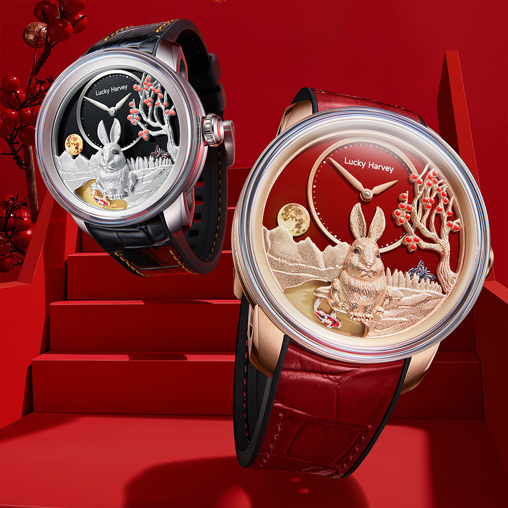 【Lucky Harvey 真樂時】限量 兔飛猛進 奢華質感 藍寶石 動態 機械錶