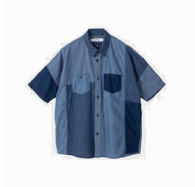 FDMTL JAPAN 2024 S/S PATCHWORK S/S SHIRT RINSE - INDIGO PRE ORDER ITEM (預訂中)