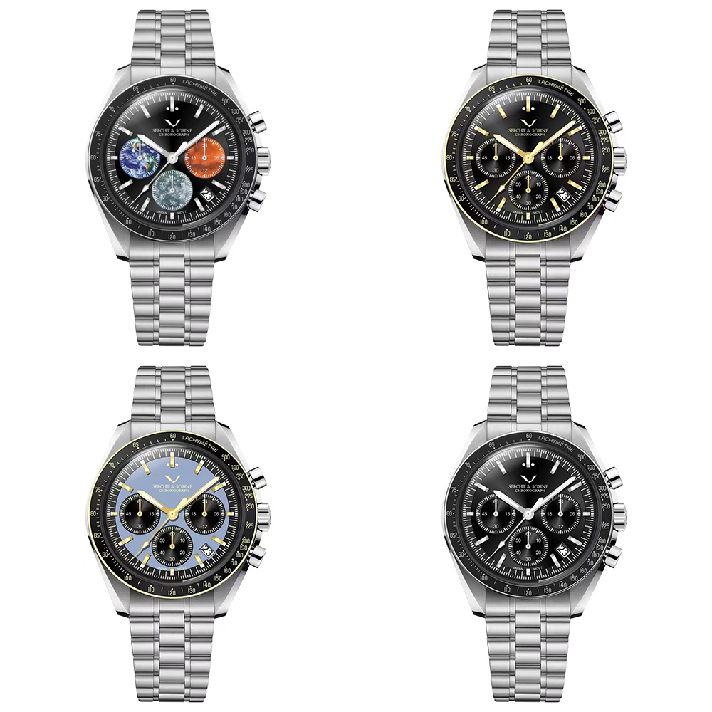 【SPECHT&SOHNE 施沛索恩】登月系列 SP0002 真三眼六針 多功能 夜空星球 精工VK63 石英錶 手錶