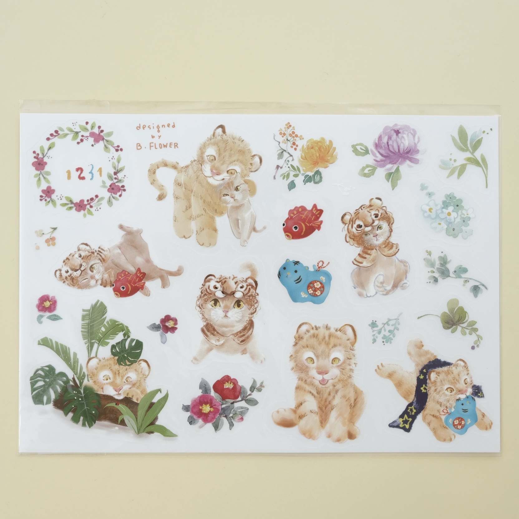 A5 PET 1231 兩隻老虎 貼紙 / 臺灣 美麗花 Miss Flower