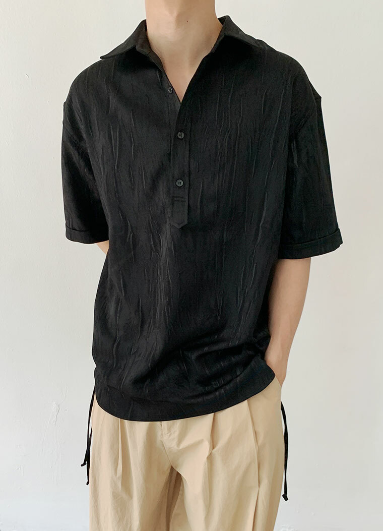 束帶皮革短袖襯衫