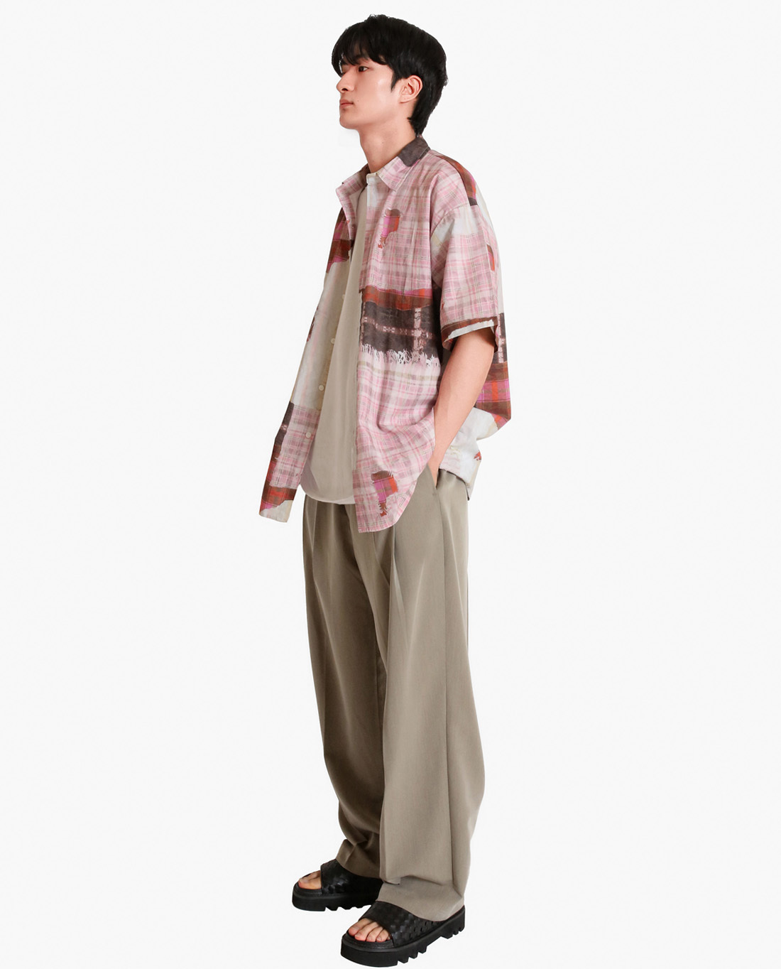 復古美式休閒寬鬆短袖格紋襯衫