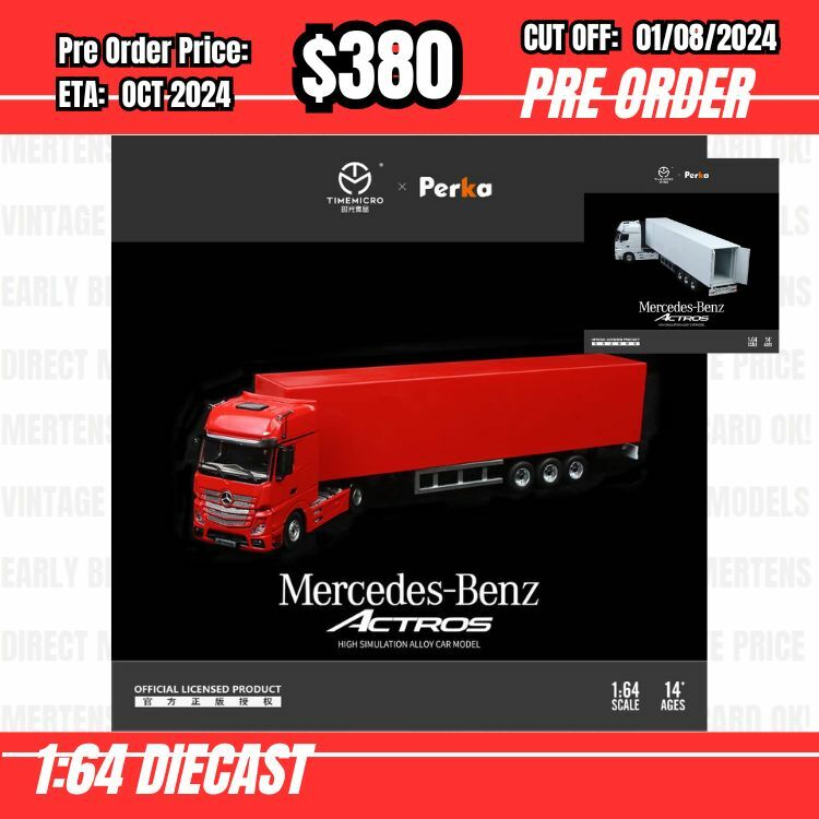 PO-$380 * Time Micro * 1:64 Mercedes Bnz Actros Heavy Duty Truck Red [OD23/07]