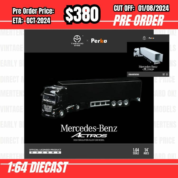 PO-$380 * Time Micro * 1:64 Mercedes Bnz Actros Heavy Duty Truck Black [OD23/07]