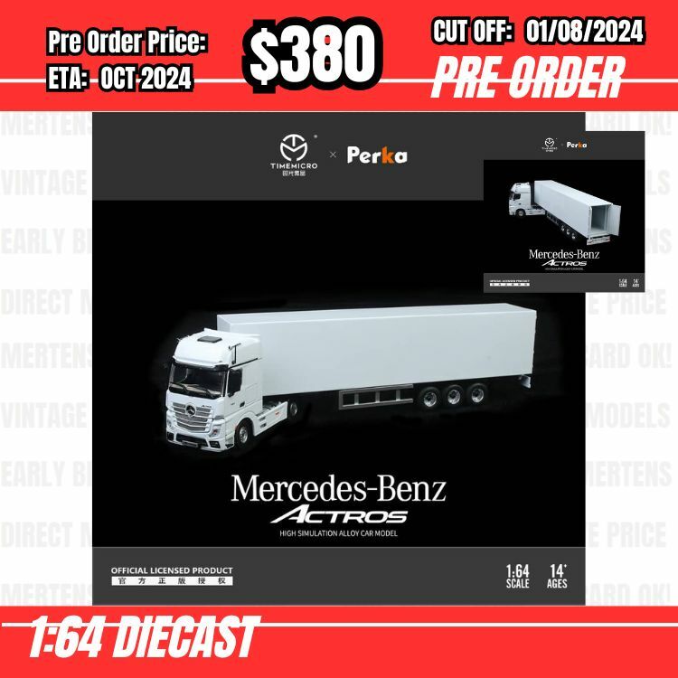 PO-$380 * Time Micro * 1:64 Mercedes Bnz Actros Heavy Duty Truck White [OD23/07]