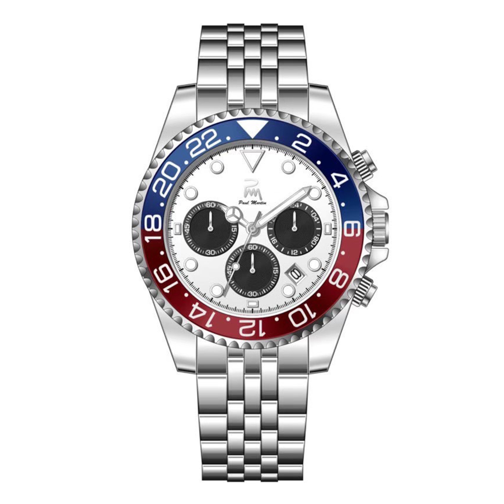 【Paul Martin 保羅馬丁】PMT-002* 限量999支 真三眼 計時 熊貓款 帶日期 水鬼款 防水30米 不鏽鋼 腕錶-
