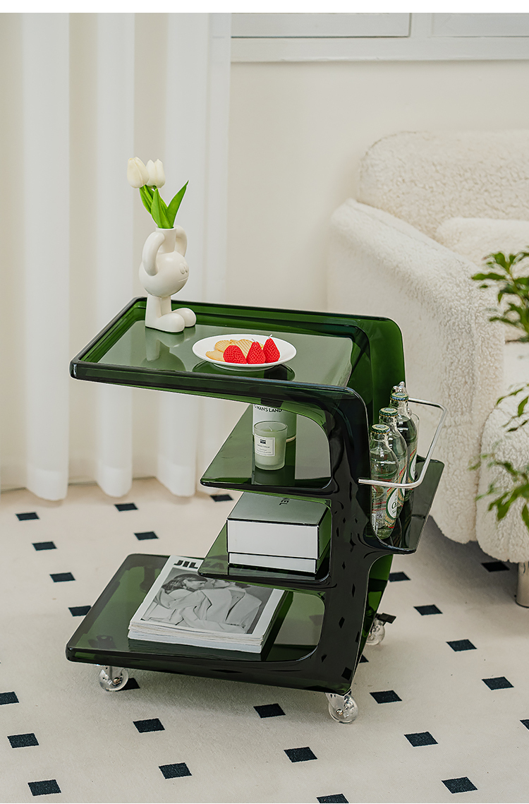 歐又 可移動壓克力帶輪車小茶几