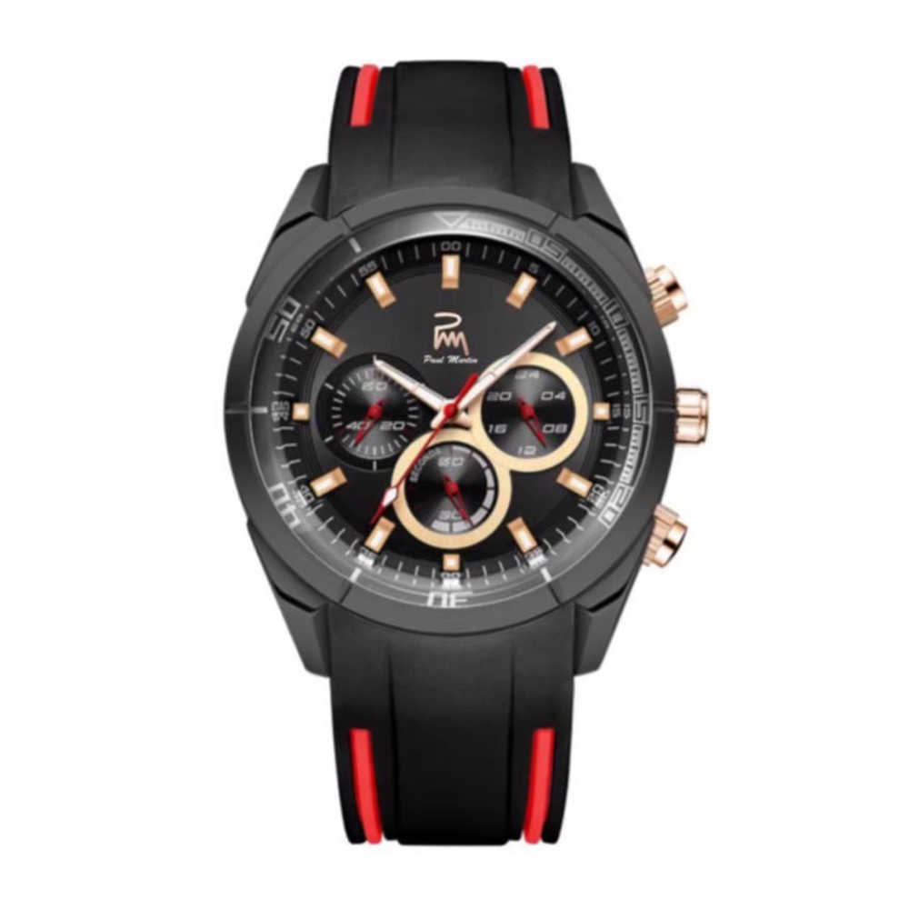 【Paul Martin 保羅馬丁】PMT-004 限量999支 真三眼 計時 熊貓款 防水30米 矽膠 腕錶-