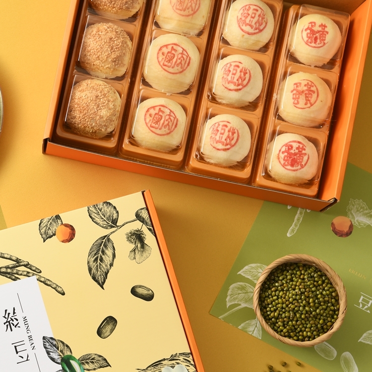 12入經典綠豆沙系列禮盒【綠豆椪3入+蛋黃綠豆椪3入+金沙麻糬3入+滷肉綠豆椪3入】