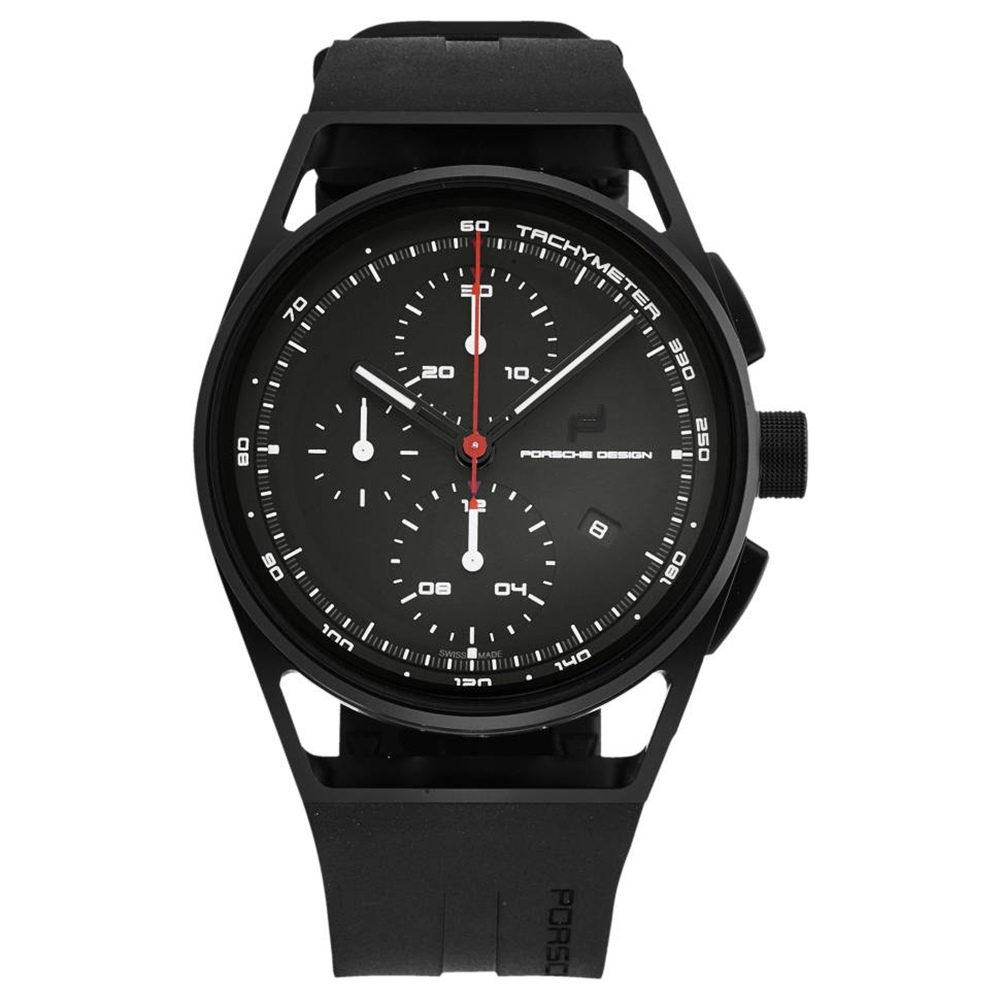 【Porsche 保時捷】6020.1020.03062 鈦金屬殼 瑞士製造 真三眼 熊貓款 防水100米 矽膠機械錶-