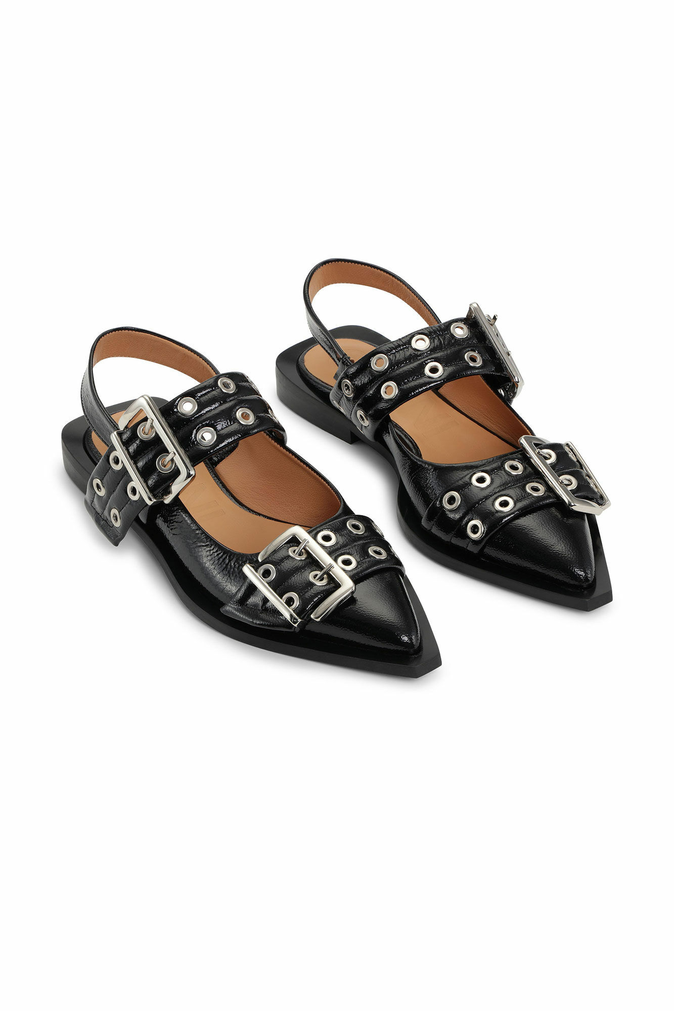 GANNI / BLACK FEMININE BUCKLE BALLERINAS
