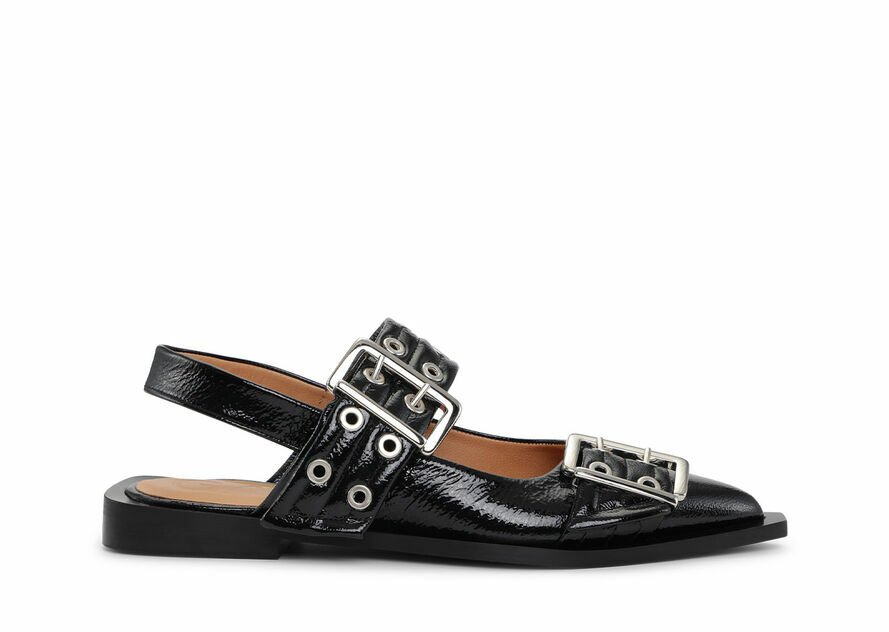 GANNI / BLACK FEMININE BUCKLE BALLERINAS