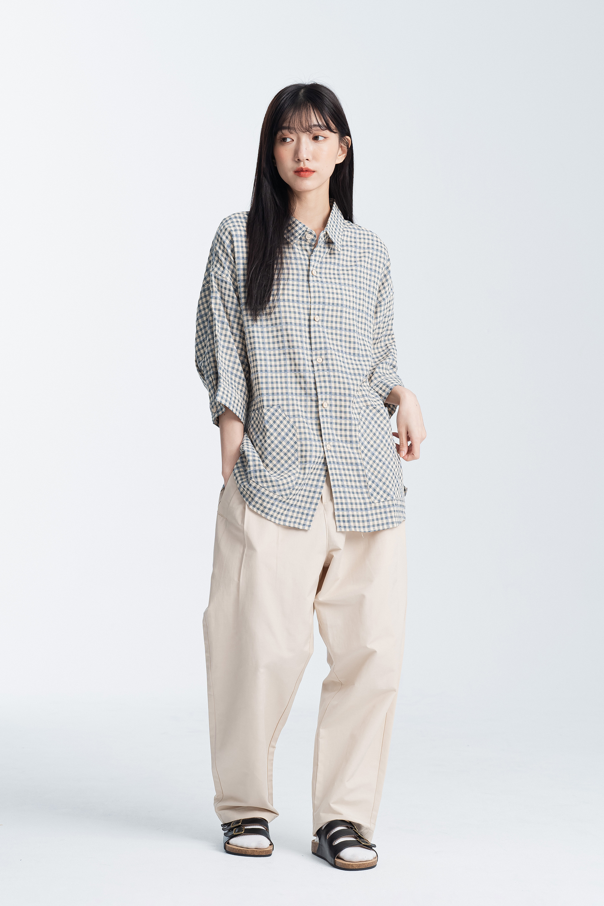 素面半鬆緊腰類西裝褲