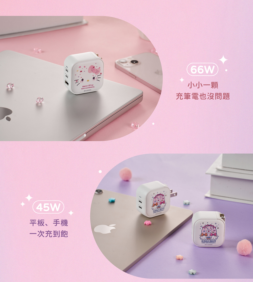 Maktar 45W GaN Hello Kitty charger pocket fast charging 2 holes - Chargers & Cables - Plastic White