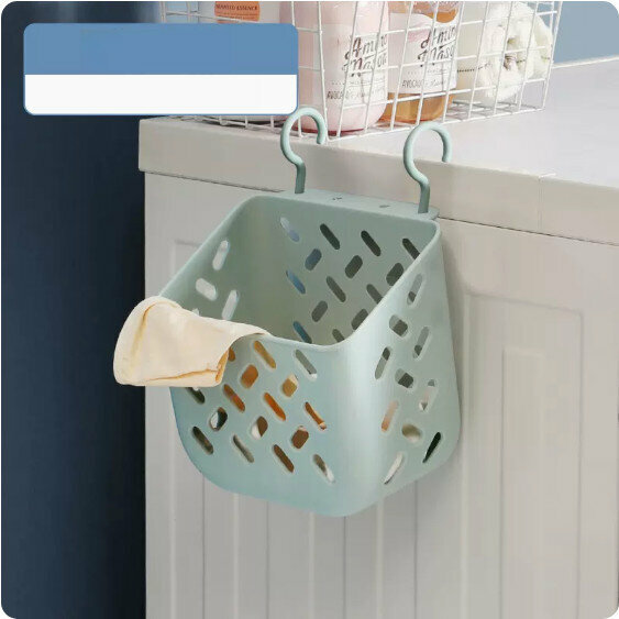 Hot-recommended bathroom no-punch wall-mounted storage basket (small size - blue)