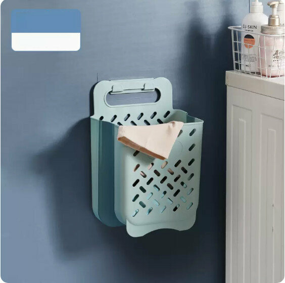 Hot-recommended bathroom no-punch wall-mounted storage basket (large size - blue)