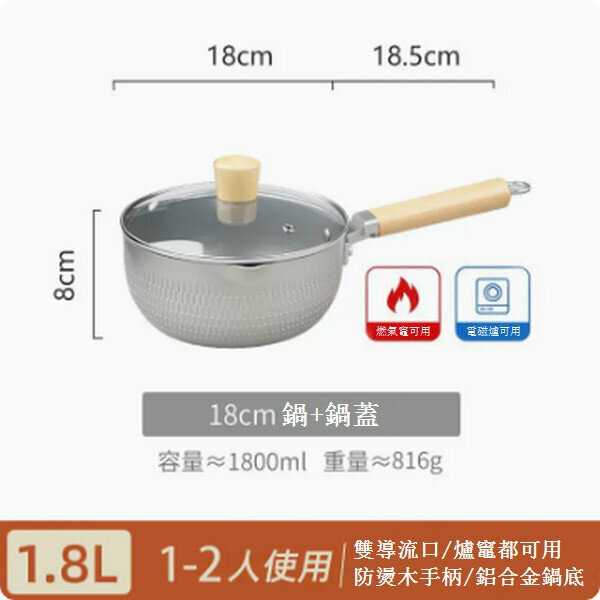 熱推極光銀不粘鍋小奶鍋【18cm極光銀 加蓋】