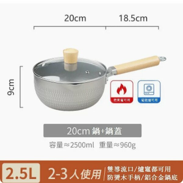 熱推極光銀不粘鍋小奶鍋【20cm極光銀 加蓋】