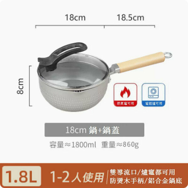 熱推極光銀不粘鍋小奶鍋【18cm極光銀 加可立蓋】