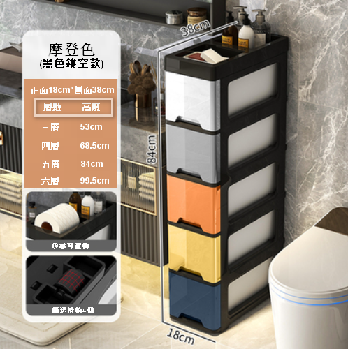 熱推【5層】抽屜式塑膠儲物收納櫃（18面寬 鏤空黑框）