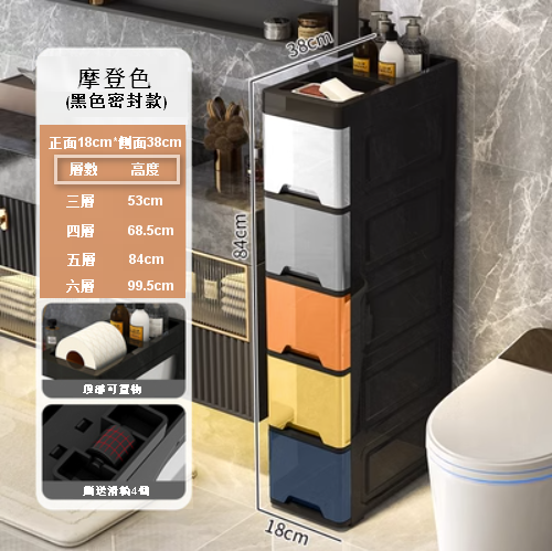 熱推【5層】抽屜式塑膠儲物收納櫃（18面寬 密封黑框）