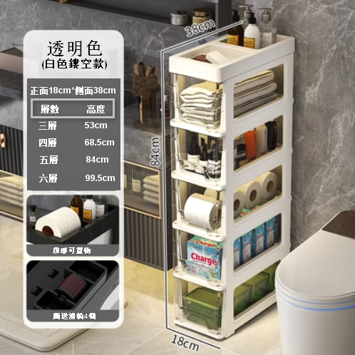 熱推【4層】抽屜式塑膠儲物收納櫃（18面寬 白框透明）