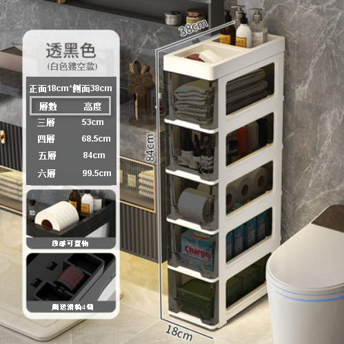 熱推【6層】抽屜式塑膠儲物收納櫃（18面寬 白框透黑）