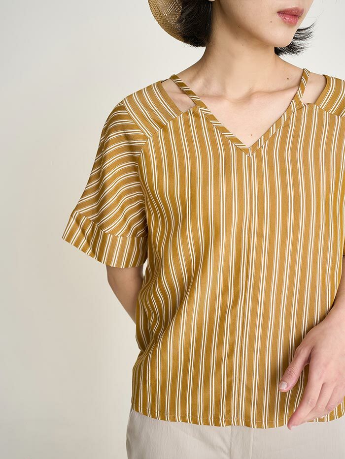 百葉小天窗條紋上衣-葉茶