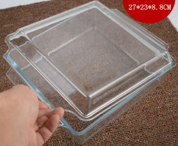 Hot push microwave/light wave oven/electric oven square tempered glass grill plate with lid (2.0L) (size: 27*23*8.8CM)