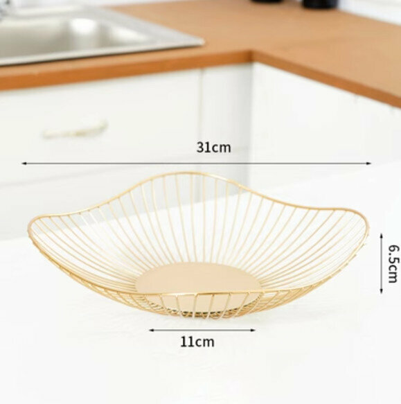 熱推水果盤擺件【荷葉矮款-金色】
