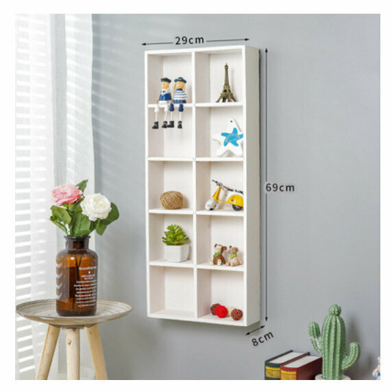 Popular wall-mounted decorative storage rack [empty ten grids white - with back panel]