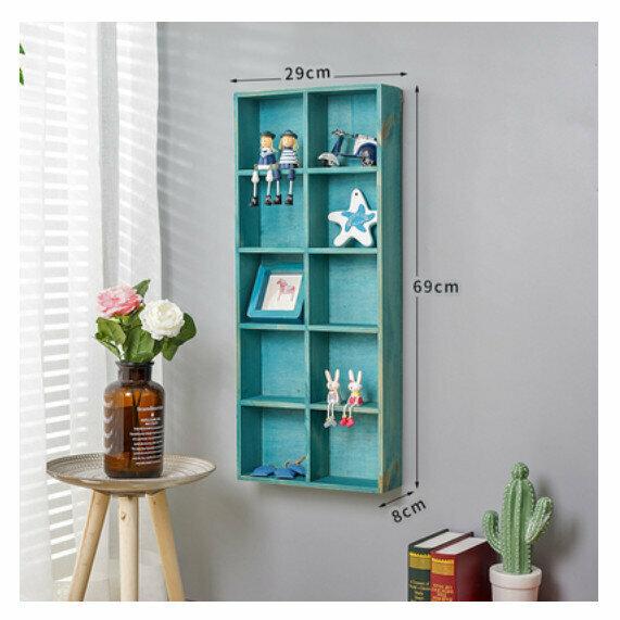Popular wall-mounted decorative storage rack [empty ten-grid Phoenix blue-with back panel]