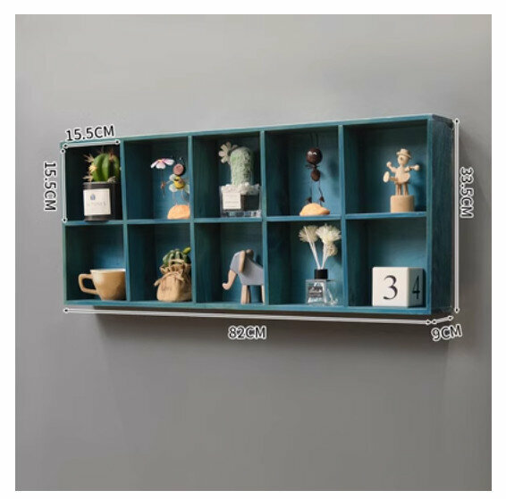 Popular wall-mounted decorative storage rack [extra large empty ten-compartment blue-with back panel]