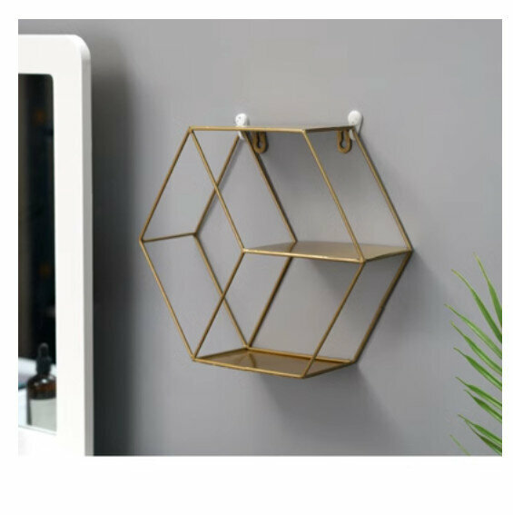 Popular wall-mounted decorative shelf [golden hexagon]
