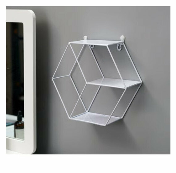 Popular wall-mounted decorative shelf [white hexagonal]