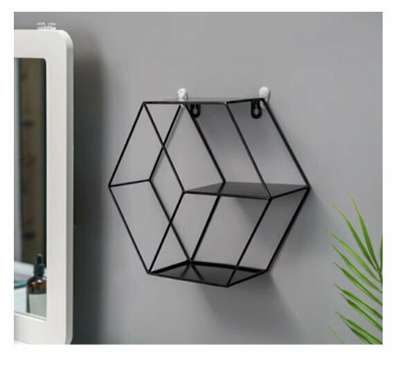 Popular wall-mounted decorative shelf [black hexagonal]