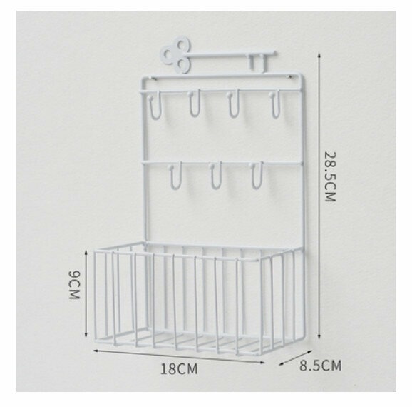 Popular wall-mounted decorative shelf [white 7 hooks + hanging basket]