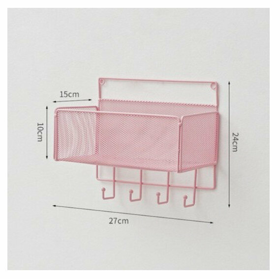 Popular wall-mounted decorative storage rack [pink mesh four hooks]
